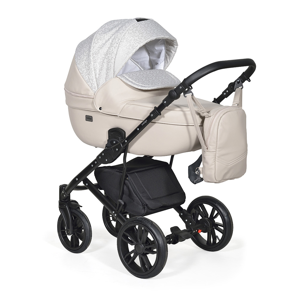 Коляска 2 в 1 Indigo MIO - Mi 02 (св.бежевая кожа+св.бежевый узор)