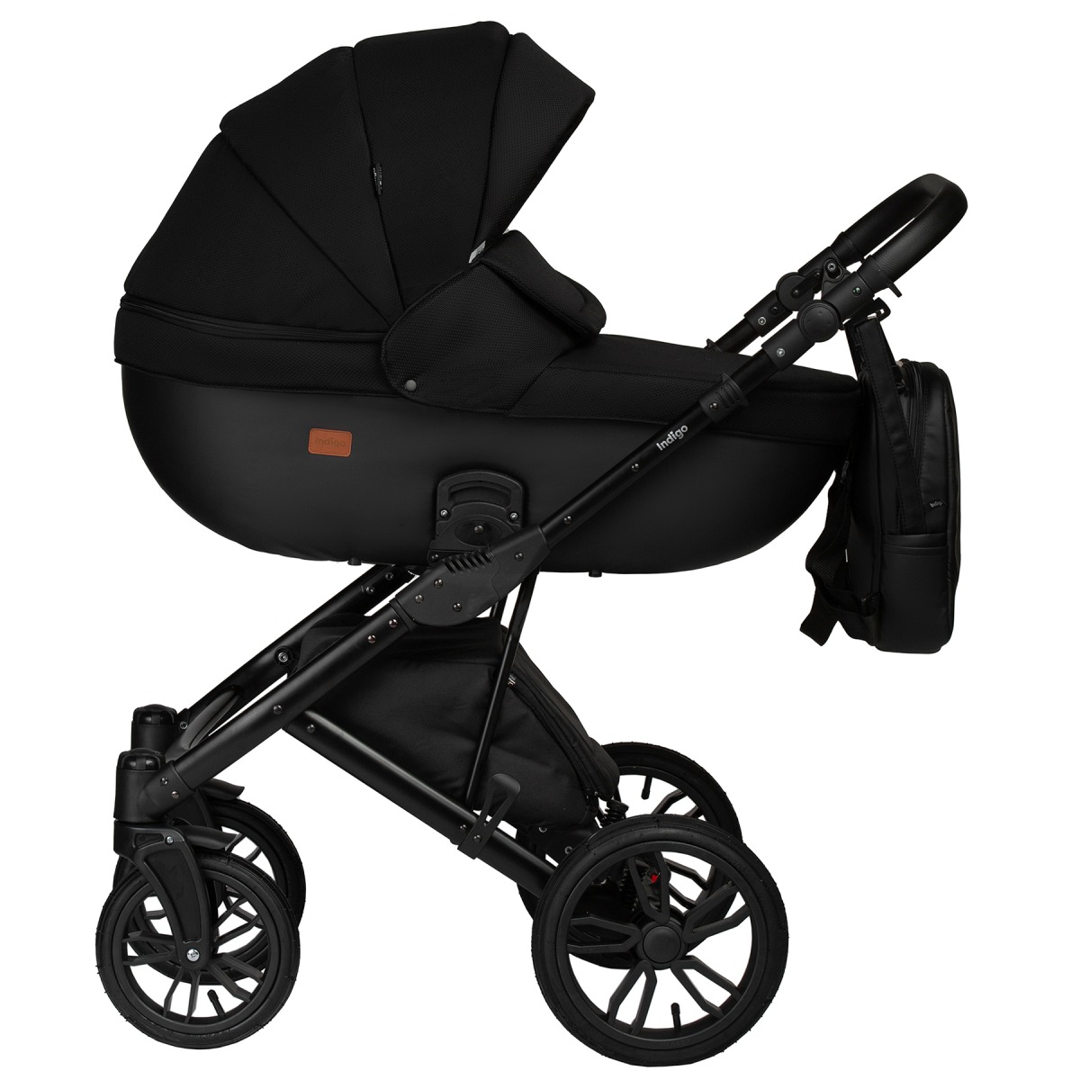 Коляска 2 в 1 Indigo Mio S, 02 (Черная кожа + Черный)