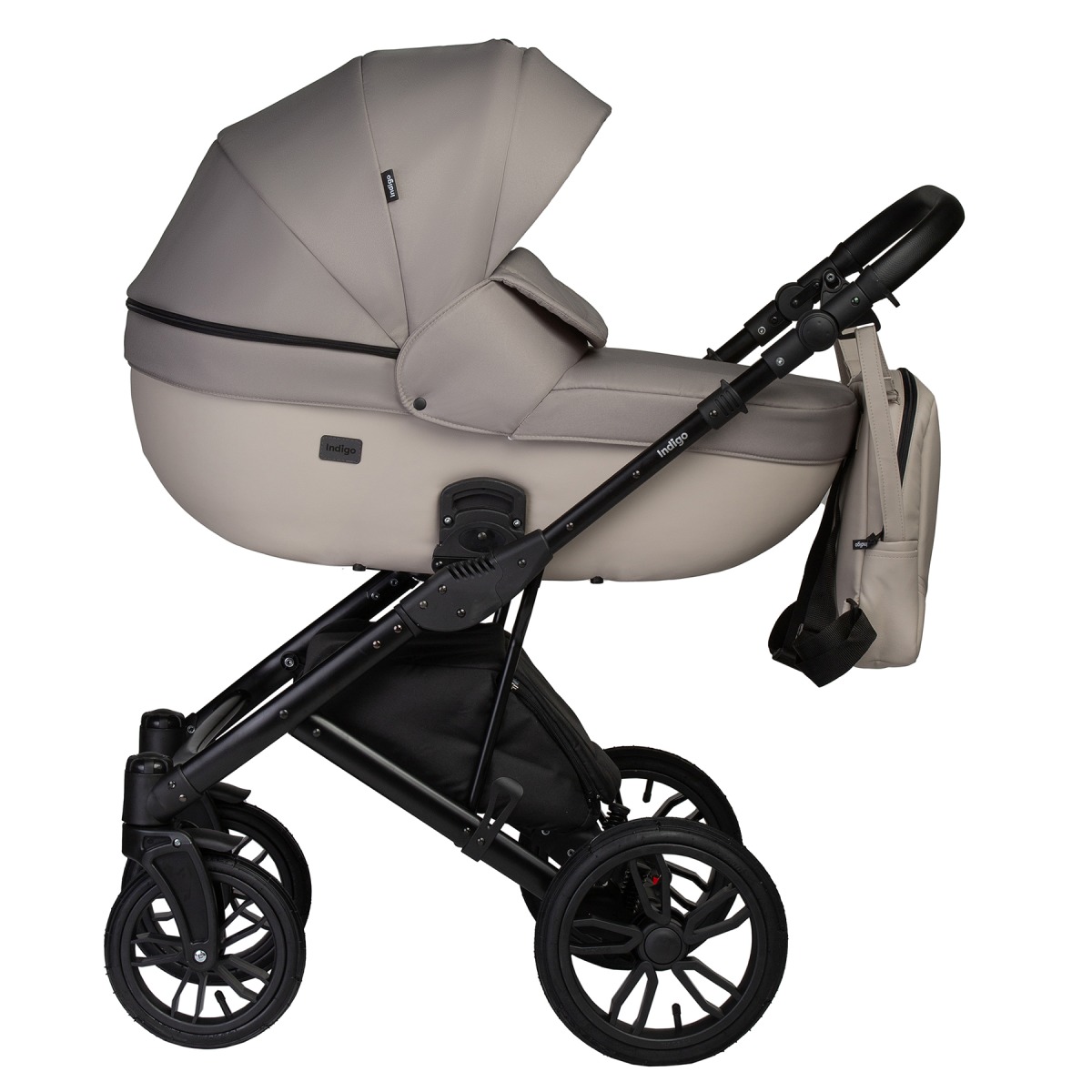 Коляска 2 в 1 Indigo Mio S, 01 (Светло-бежевая кожа + Бежевый)