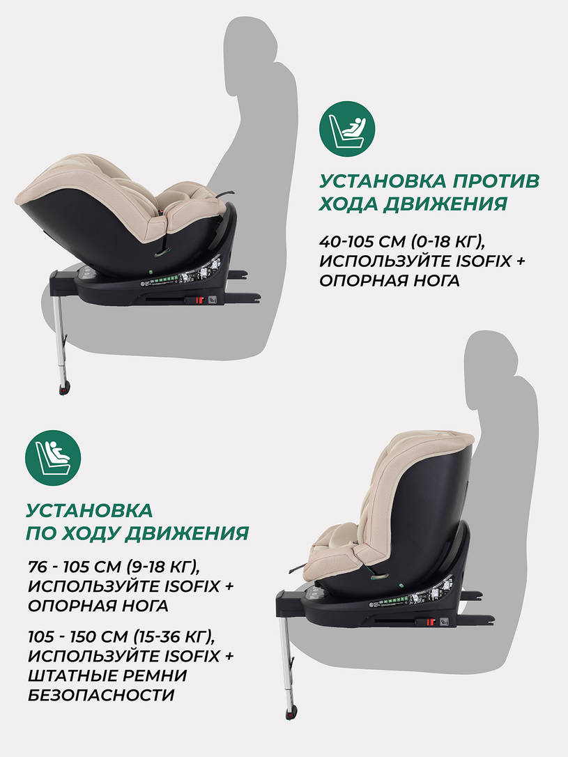Автокресло Mowbaby Stage isofix (40-150 см) 0-36 кг Beige