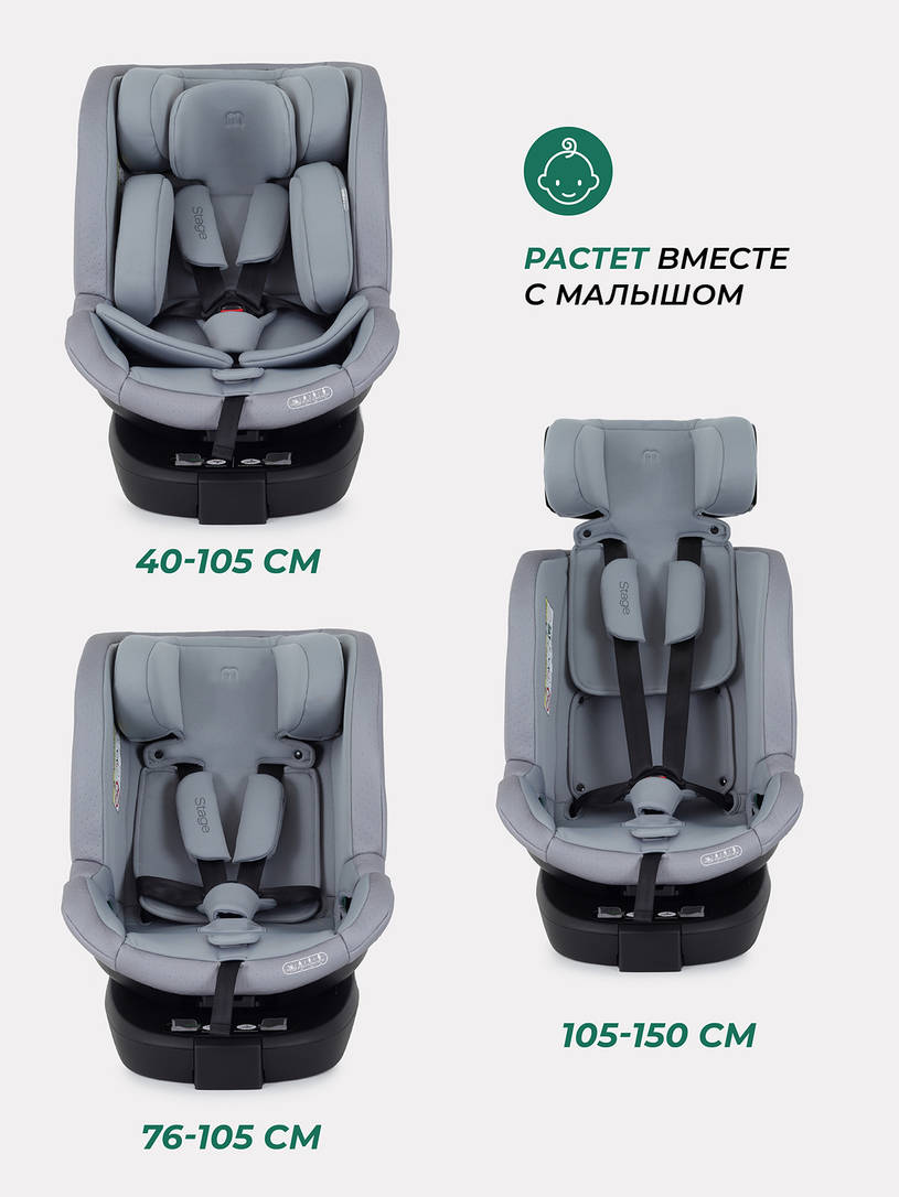 Автокресло Mowbaby Stage isofix (40-150 см) 0-36 кг Grey