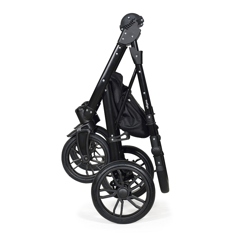 Коляска 2 в 1 Indigo MIO - Mi 06 (шалфей кожа+зеленый узор)