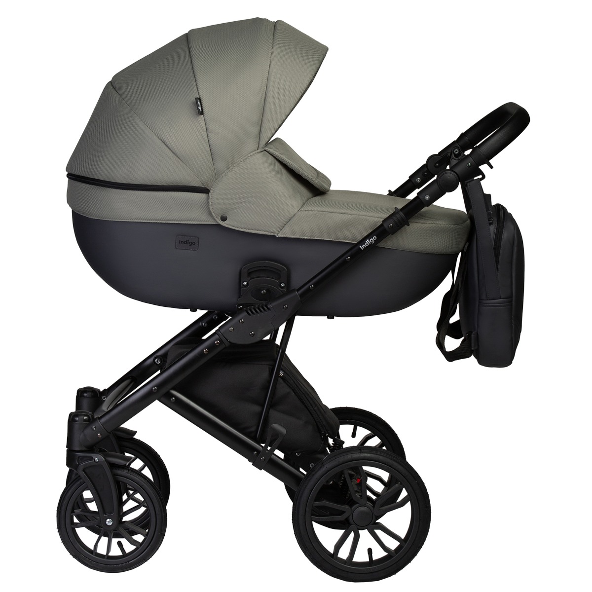 Коляска 2 в 1 Indigo Mio S, 05 (Темно-серая кожа + Зеленый)