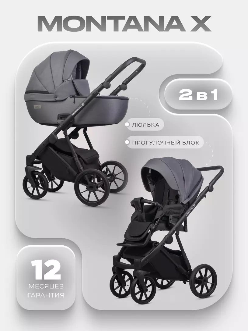 Коляска 2 в 1 Riko Basic Montana X 04 графит