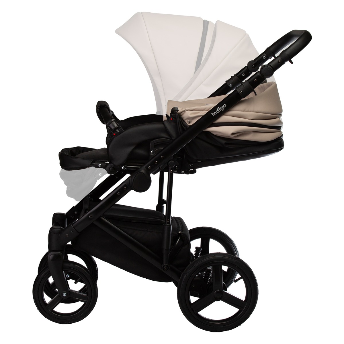 Коляска 2 в 1 Indigo Tour Eco, Te 01 (Черная кожа + Бежевая кожа)