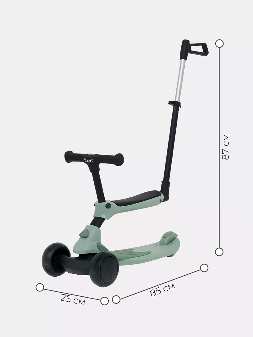 Беговел-самокат Rant Rider Plus со светящимися колесами зеленый