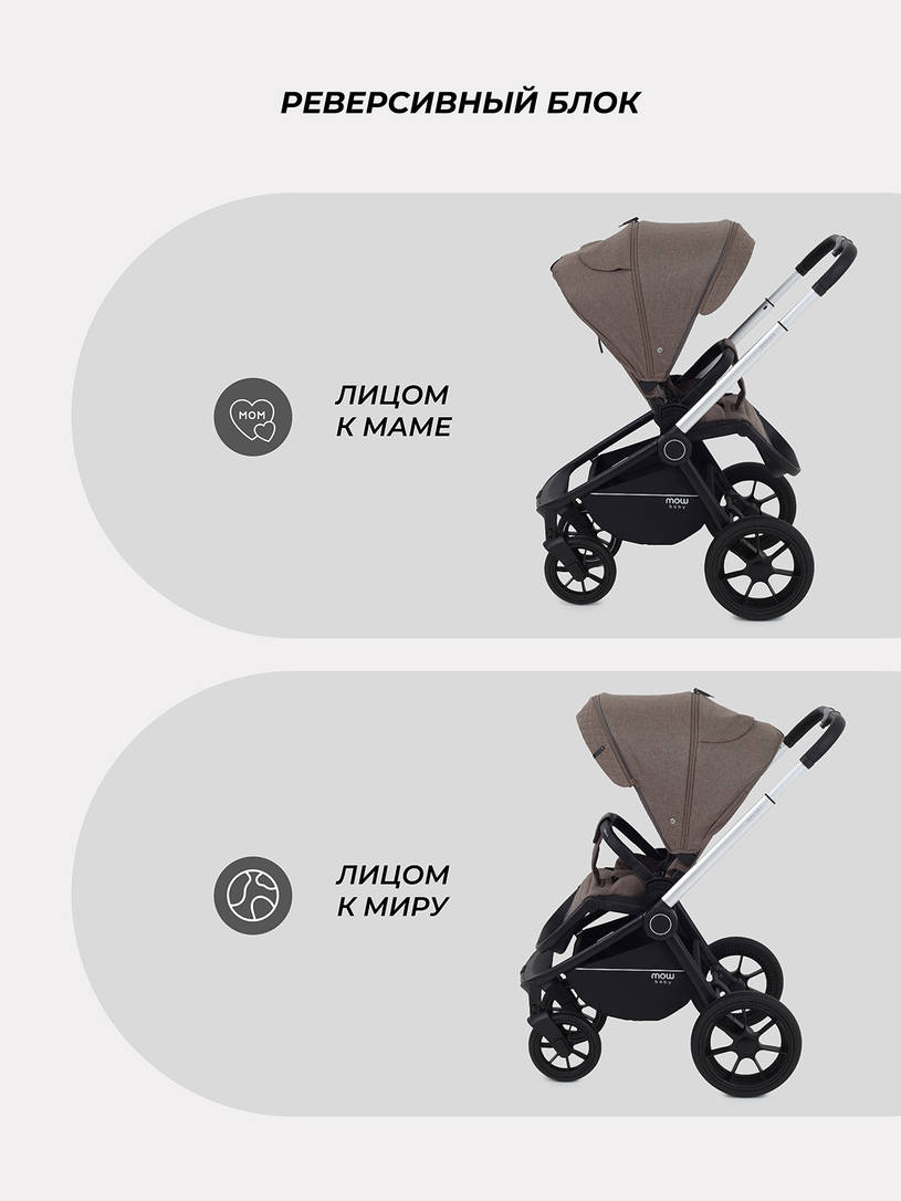 Коляска 3 в 1 Mowbaby Zoom Silver 2025 cacao brown