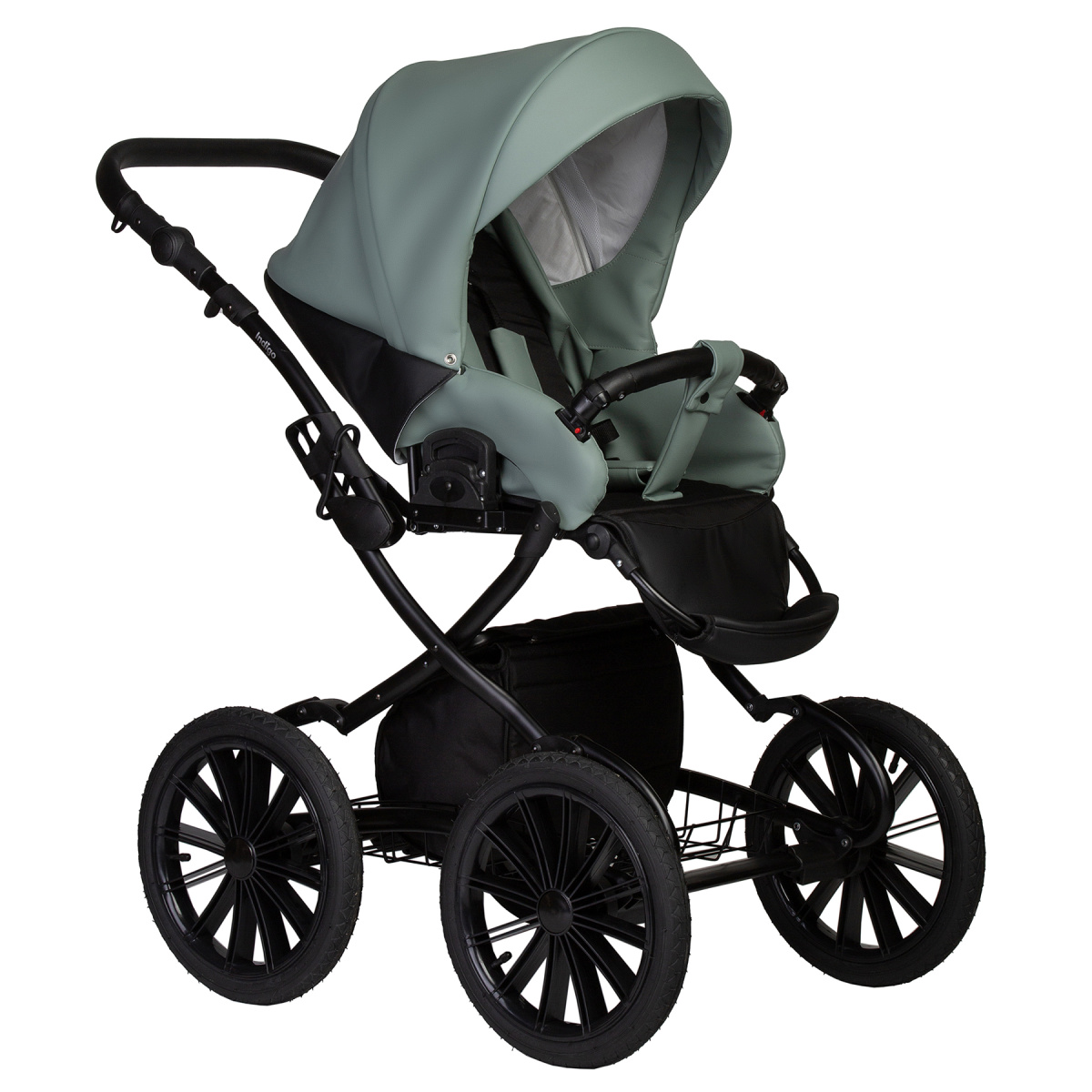 Коляска 2 в 1 Indigo MIO ECO Plus 14 - 05 (черная кожа+шалфей кожа)