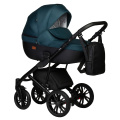 Коляска 2 в 1 Indigo Mio S, 06 (Черная кожа + Изумрудный)