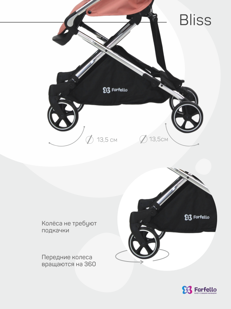 Коляска детская прогулочная Farfello Bliss  (Coral/ Коралловый)