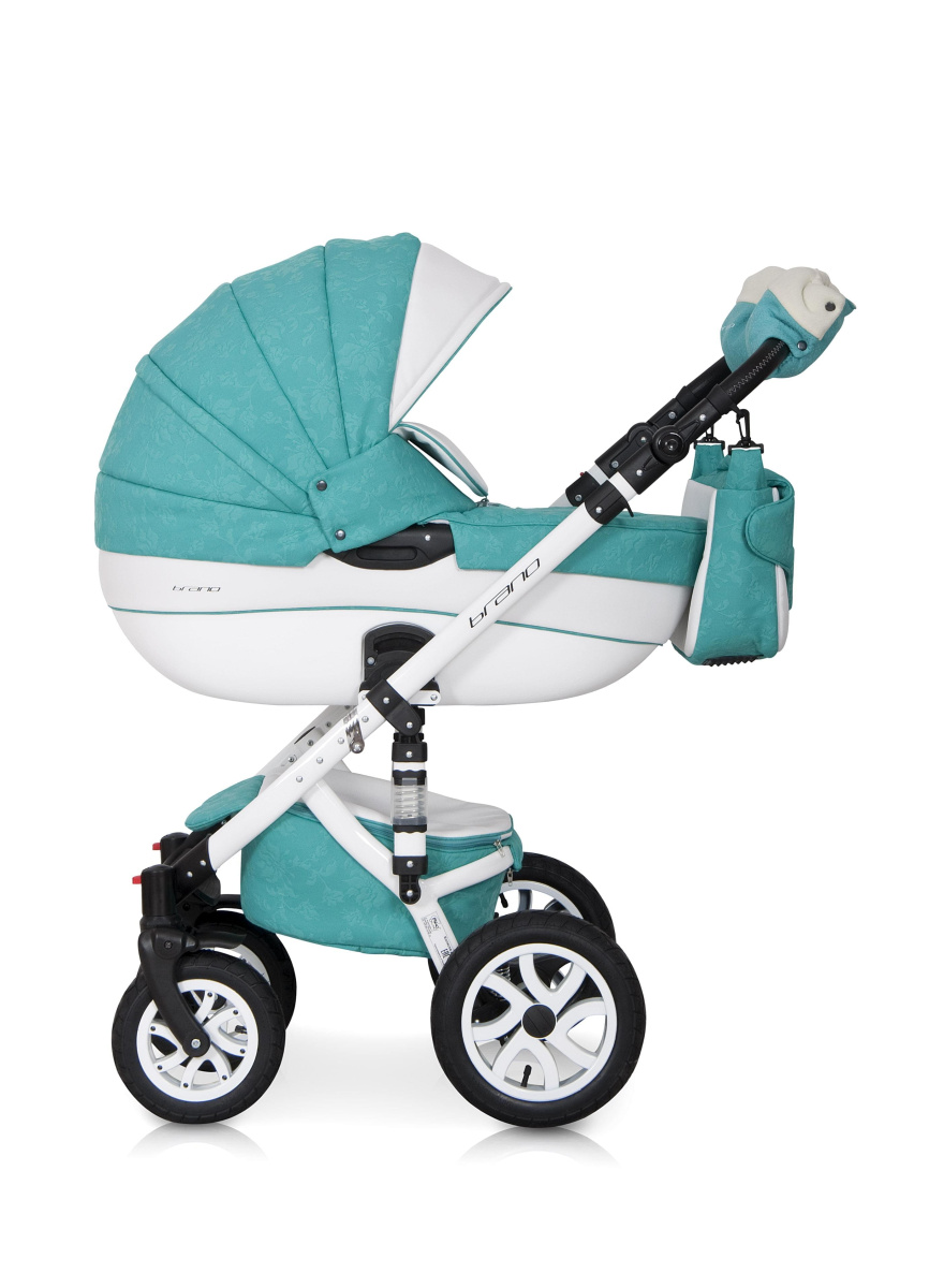 Коляска 2 в 1 Riko Bruno Ecco 15 бело-бирюзовый