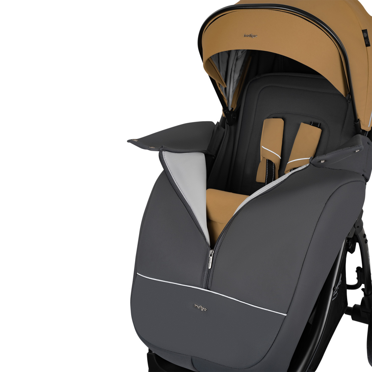 Коляска прогулочная Indigo EPICA XL AIR с сумкой бежевый-серый