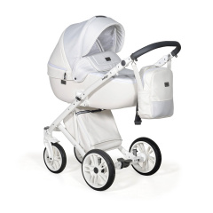 Коляска 2 в 1 Indigo PORTO - Po 07 (белая кожа+белый узор)