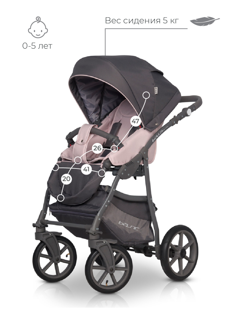 Коляска 3 в 1 Riko Basic Bella Pastel 03 розовый