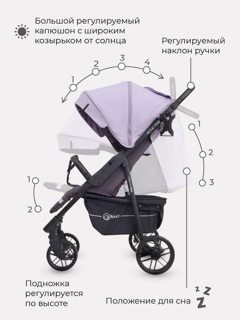 Коляска прогулочная Rant Vega Star Sweet Lavender. Цвет: Фиолетовый