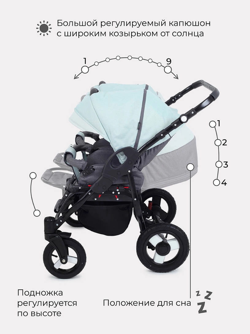 Коляска для двойни 2 в 1 Rant Dream Duo 04 серый-мятный