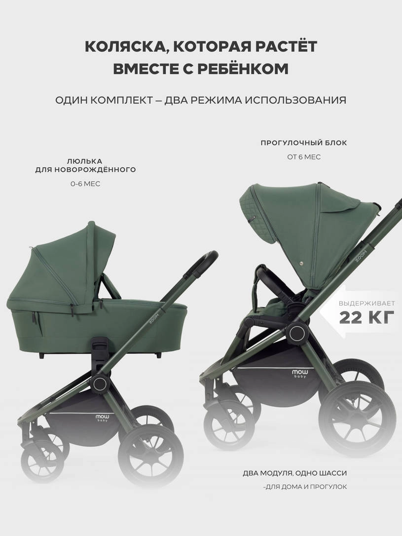 Коляска 2 в 1 Mowbaby Zoom PU Forest green