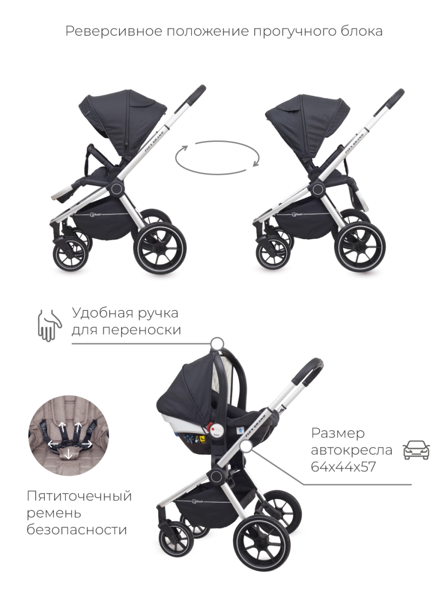 Коляска 3 в 1 Rant Flex Grand Midnight Black черный