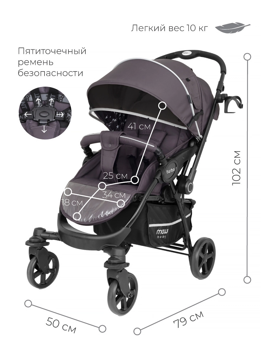 Коляска прогулочная Mowbaby Turbo RA020 Carbon. Цвет: Графит