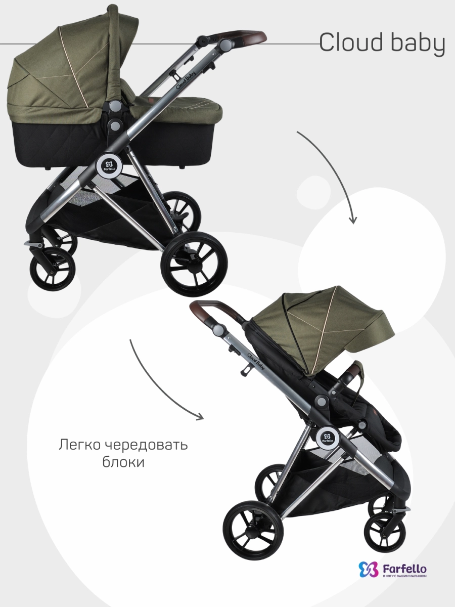 Коляска модульная 2 в 1 Farfello Cloud Baby CB (CB-11 Хаки)