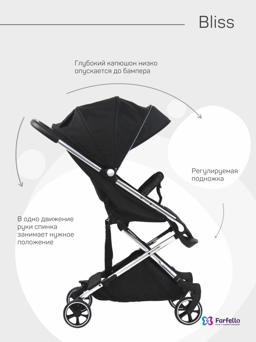 Коляска детская прогулочная Farfello Bliss (Black/Черный)
