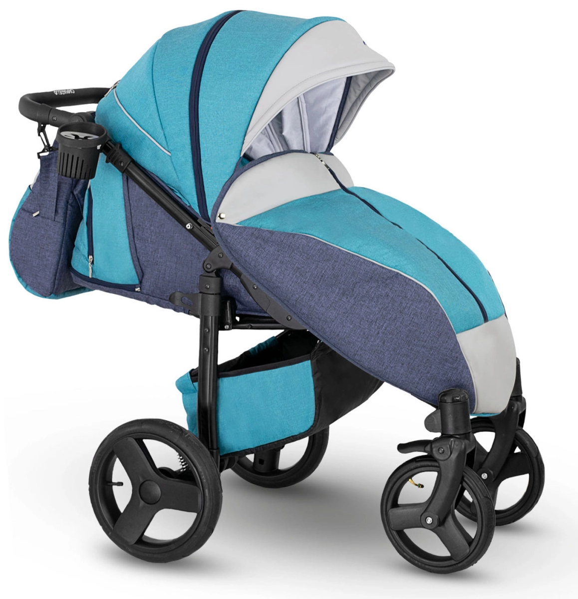 Прогулочная коляска Camarelo Elf экокожа черная рама голубой джинс/серый